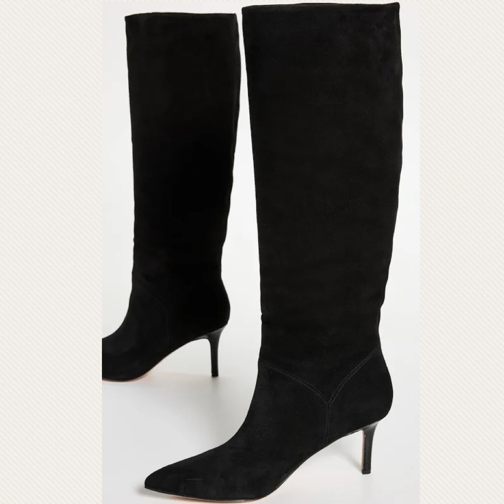 Veronica Beard Lexington Wide Calf Suede Stiletto Knee Boots Black NIB $695 6.5 - Picture 6 of 15